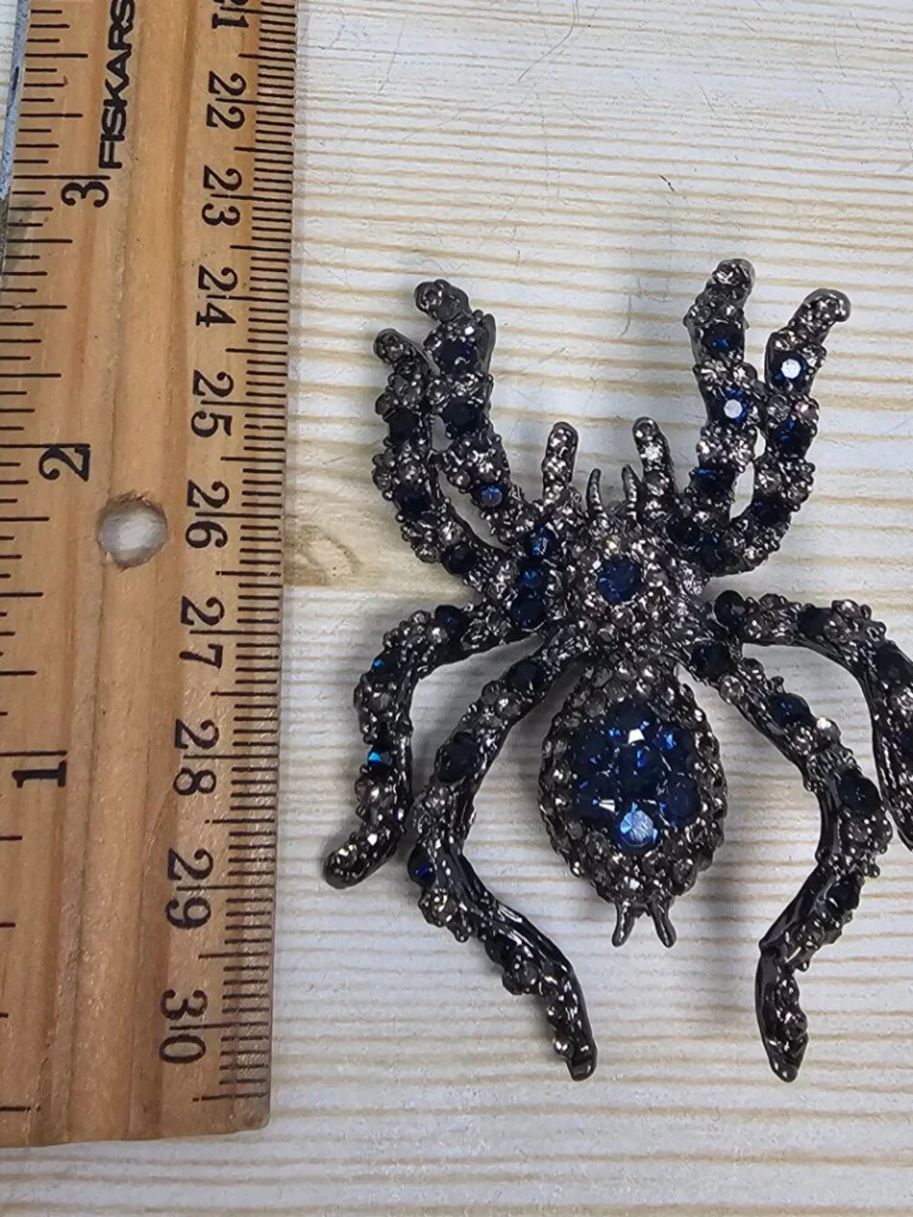 Large Spider Brooch Pendant Sapphire-Blue Rhinestones